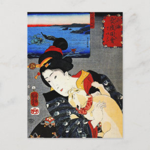 Carte Postale Femme avec chat - Art japonais - Utagawa Kuniyoshi