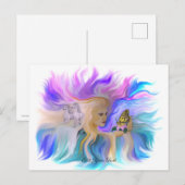 Carte Postale Femme avec cheval et papillon (Devant / Derrière)