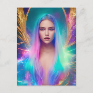 Carte postale Femme avec cheveux bleu et violet