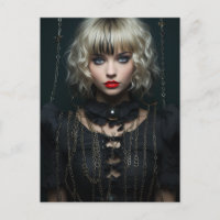 Femme avec cheveux blonde robe et chaînes noires