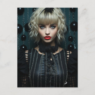 Carte Postale Femme Avec Cheveux Blonde Robe Noire