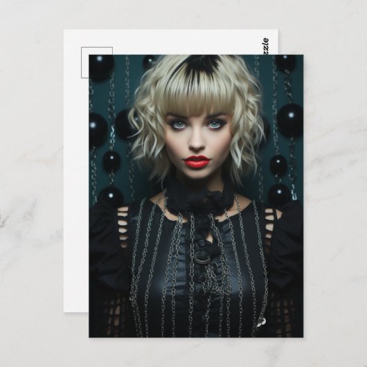 Carte Postale Femme Avec Cheveux Blonde Robe Noire (Devant / Derrière)