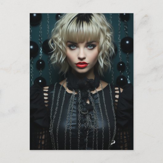 Carte Postale Femme Avec Cheveux Blonde Robe Noire (Devant)