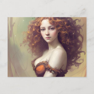 Carte postale Femme avec cheveux bouclés