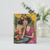 Carte Postale Femme avec collage de dessert (Debout devant)
