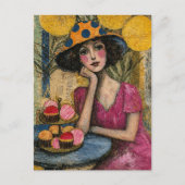 Carte Postale Femme avec collage de dessert (Devant)