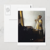 Carte Postale Femme avec collier de perles par Johannes Vermeer (Devant / Derrière)