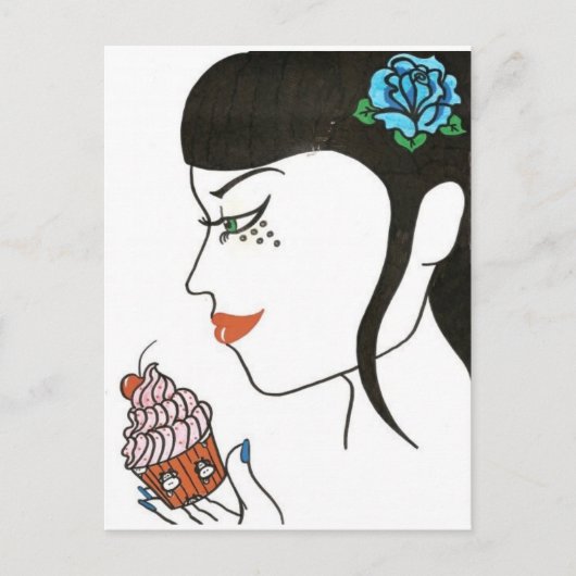 Carte Postale Femme avec Cupcake (Devant)