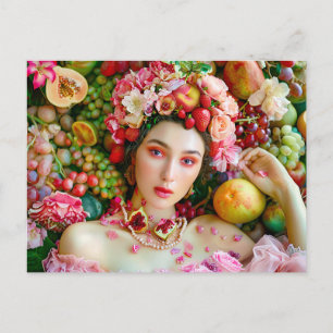 Carte Postale Femme avec des fruits tropicaux et des accents flo