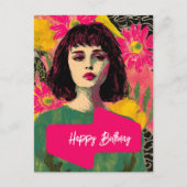 Carte Postale Femme Avec Fleurs Joyeux Anniversaire (Devant)