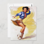 Carte Postale Femme avec Lasso Pin Up (Devant / Derrière)
