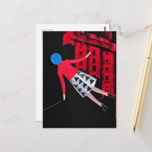 Carte Postale Femme avec le cercle bleu pour une tête surréalist