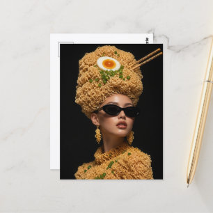 Carte Postale Femme avec nouilles et baguettes Cheveux et vêteme