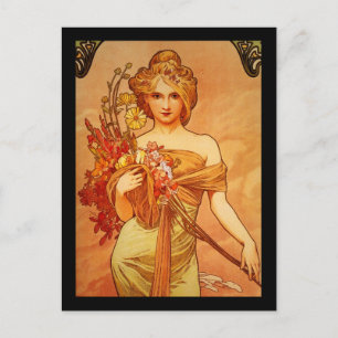 Carte Postale Femme avec Oragna Bouquet
