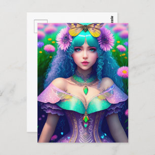 Carte Postale Femme avec papillon, poste