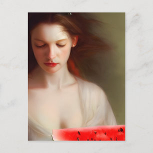 Carte Postale Femme Avec Pastèque