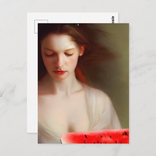 Carte Postale Femme Avec Pastèque (Devant / Derrière)