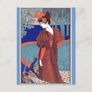 Carte Postale Femme avec Peacocks par : Louis John Rhead