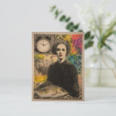 Carte Postale Femme avec poisson collage médiatique mixte (Debout devant)