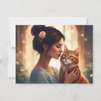 Femme avec son chat orange