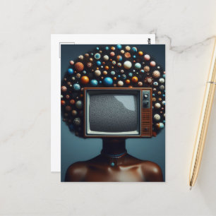 Carte Postale Femme avec TV sur sa tête Naturellement cheveux no