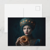 Carte Postale Femme avec un beignet (Devant / Derrière)