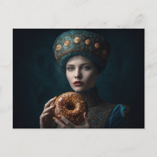 Carte Postale Femme avec un beignet (Devant)