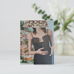 Carte Postale Femme avec un bol sur la tête collage surréaliste