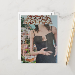 Carte Postale Femme avec un bol sur la tête collage surréaliste