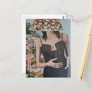 Carte Postale Femme avec un bol sur la tête collage surréaliste