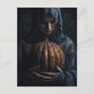 Carte Postale Femme avec un Citrouille orné