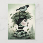 Carte Postale Femme avec un oiseau sur la tête (Devant)