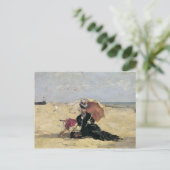 Carte Postale Femme avec un parasol sur la plage, 1880 (Debout devant)