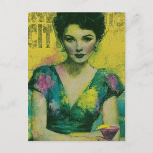 Carte Postale Femme avec une boisson (Devant)