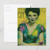 Carte Postale Femme avec une boisson (Devant / Derrière)