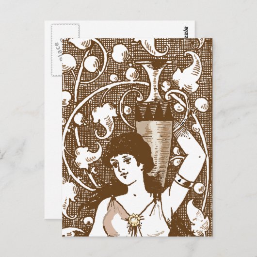 Carte Postale femme avec une urne (Devant / Derrière)