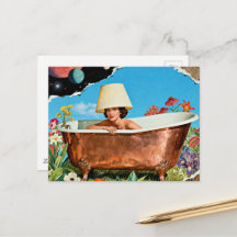 femme baignoire en cuivre rustique fleurs collage
