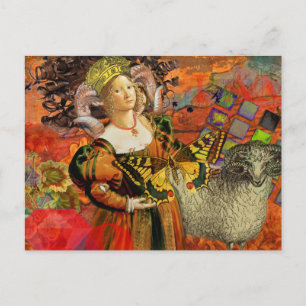 Carte Postale Femme Bélier Orange : Collage d'art antique gothiq