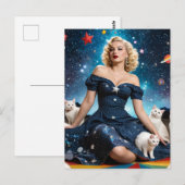 Carte Postale Femme blonde et chats (Devant / Derrière)