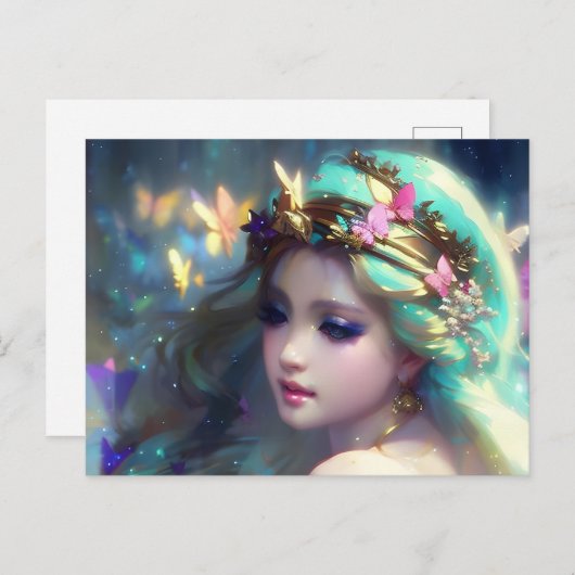 Carte Postale Femme blonde et papillons (Devant / Derrière)