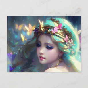 Carte Postale Femme blonde et papillons