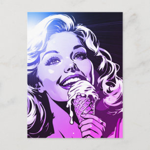 Carte Postale Femme blonde glace magenta violet bleu noir