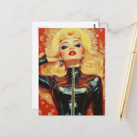 Carte Postale Femme Blonde Superbe Rétro (Devant/Arrière en situation)