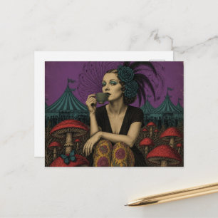 Carte Postale Femme boit du thé au cirque