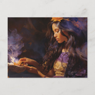 Carte Postale Femme brûle du sauge et médite