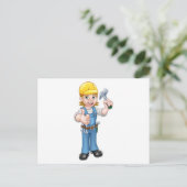 Carte Postale Femme charpentier tenant un marteau (Debout devant)