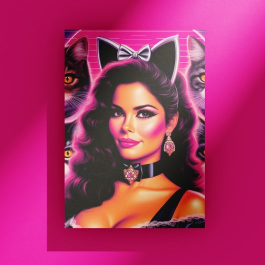 Carte Postale Femme Chat Rétrowave 80s