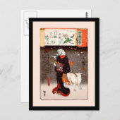 Carte Postale Femme & Chien en Snow Kuniyoshi Art (Devant / Derrière)