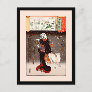 Carte Postale Femme & Chien en Snow Kuniyoshi Art