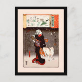 Carte Postale Femme & Chien en Snow Kuniyoshi Art (Devant)